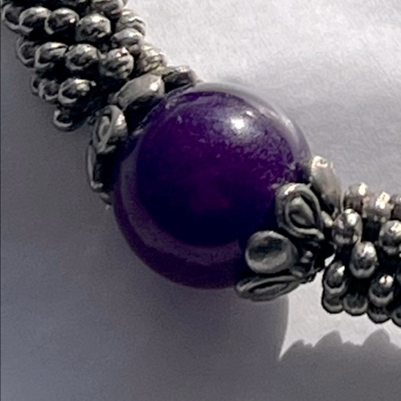 Purple and Silver Toned Bead‎ Tibetan Style Bracelet - Picture 3 of 4